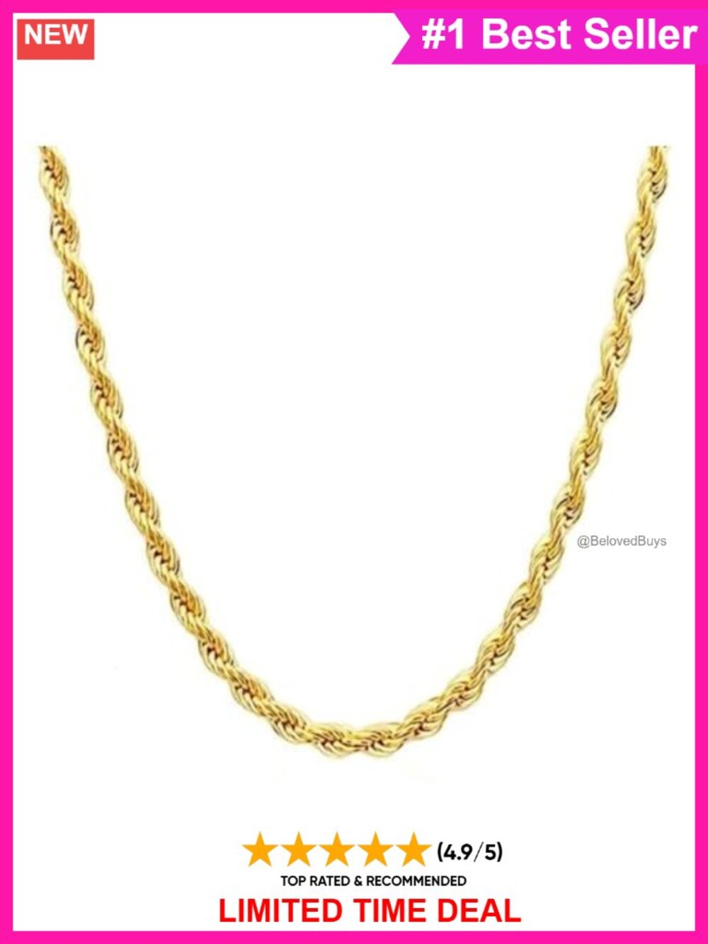 14K Solid Yellow Gold Rope Chain Necklace 2mm 20-inch Women Men